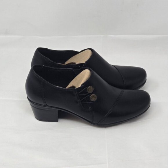 CLARKS Women's Emslie Warren black Leather Shoe Block Heel Side Zip size 8M - Picture 3 of 9